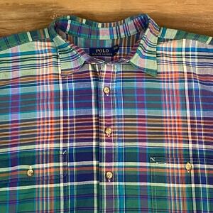 Polo Ralph Lauren Shirt Mens 2XLT Plaid Chest Pockets Button Up Workshirt